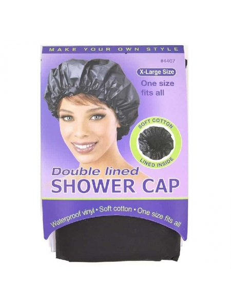 Double Lined Shower Cap Waterproof Black (4407) Annie International by Top Brand (2 Packs)