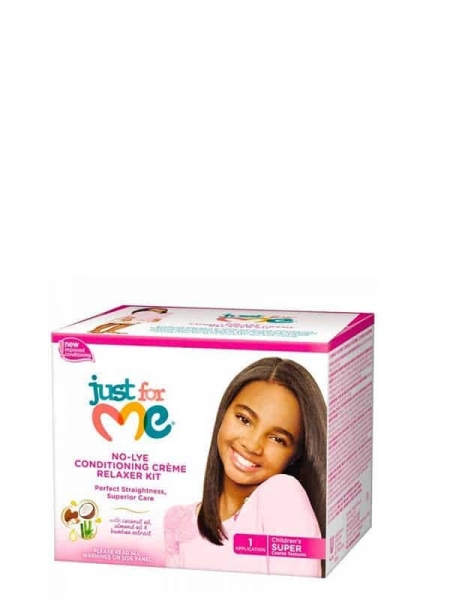 Just For Me No-Lye Conditioning Crème Relaxer Kit Cheveux Épais – Défrisant Sans Soude Enfant Cheveux Afro
