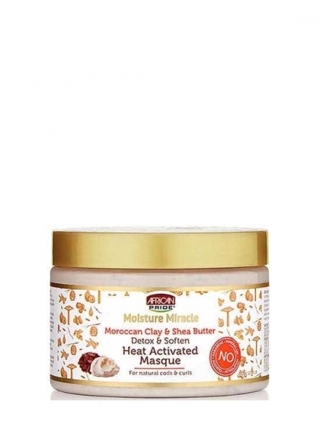 African Pride Moisture Miracle Moroccan Clay & Shea Butter Heat Activated Masque – Masque Purifiant et Réparateur Cheveux Afro