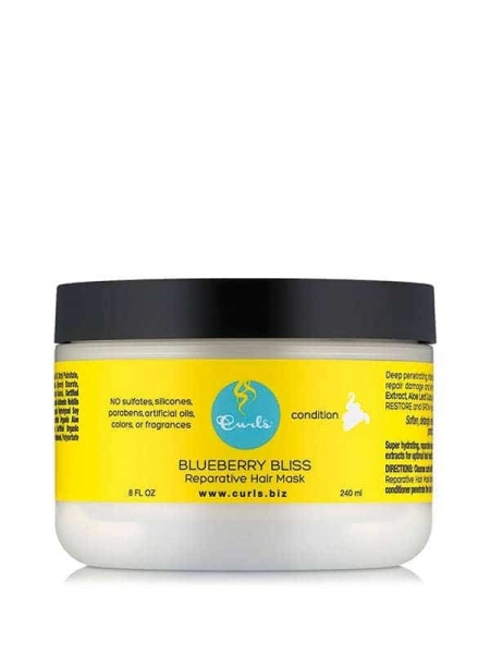 Curls Blueberry Bliss Reparative Hair Mask 236ml – Masque Réparateur & Fortifiant à la Myrtille Cheveux Bouclés, Frisés et Afro